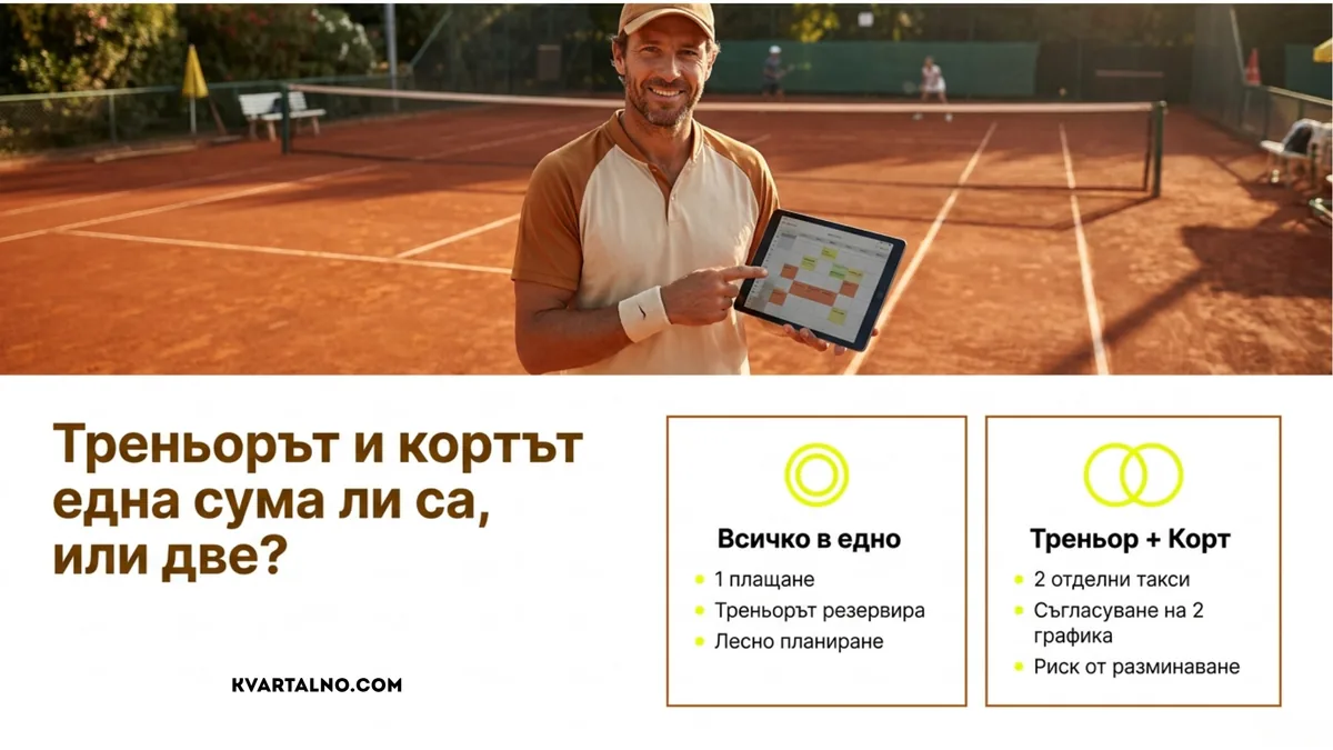 Сравнение между обща цена за тенис треньор и корт и две отделни плащания