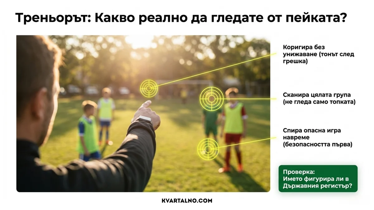 Какво да наблюдава родителят при футболния треньор: коригиране без унижение, внимание към цялата група, безопасност и проверима регистрация