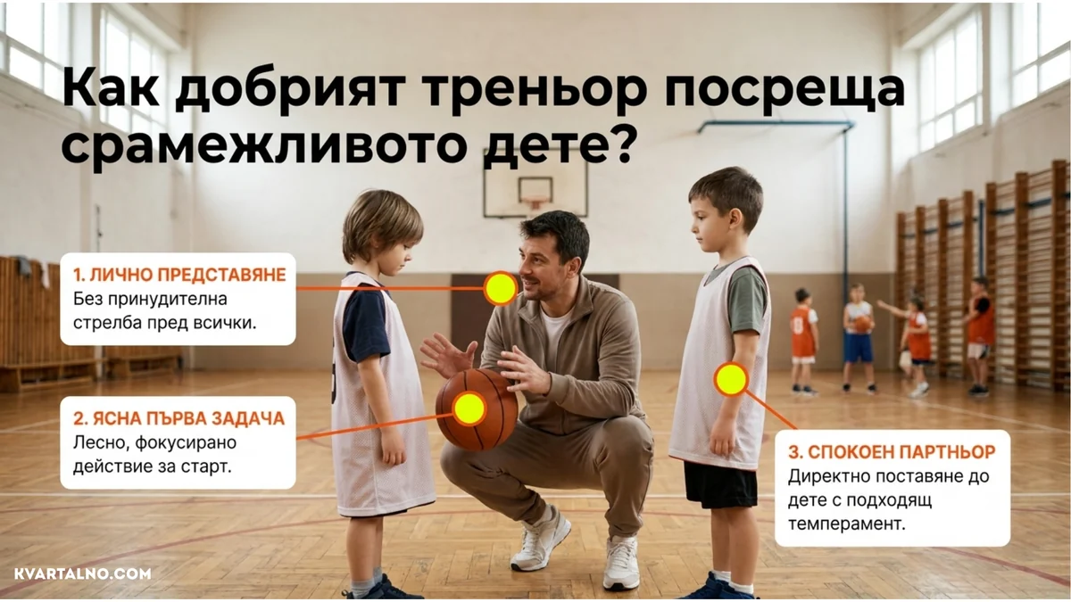 Как треньорът може да посрещне по-срамежливо дете с лично представяне, ясна първа задача и спокоен партньор