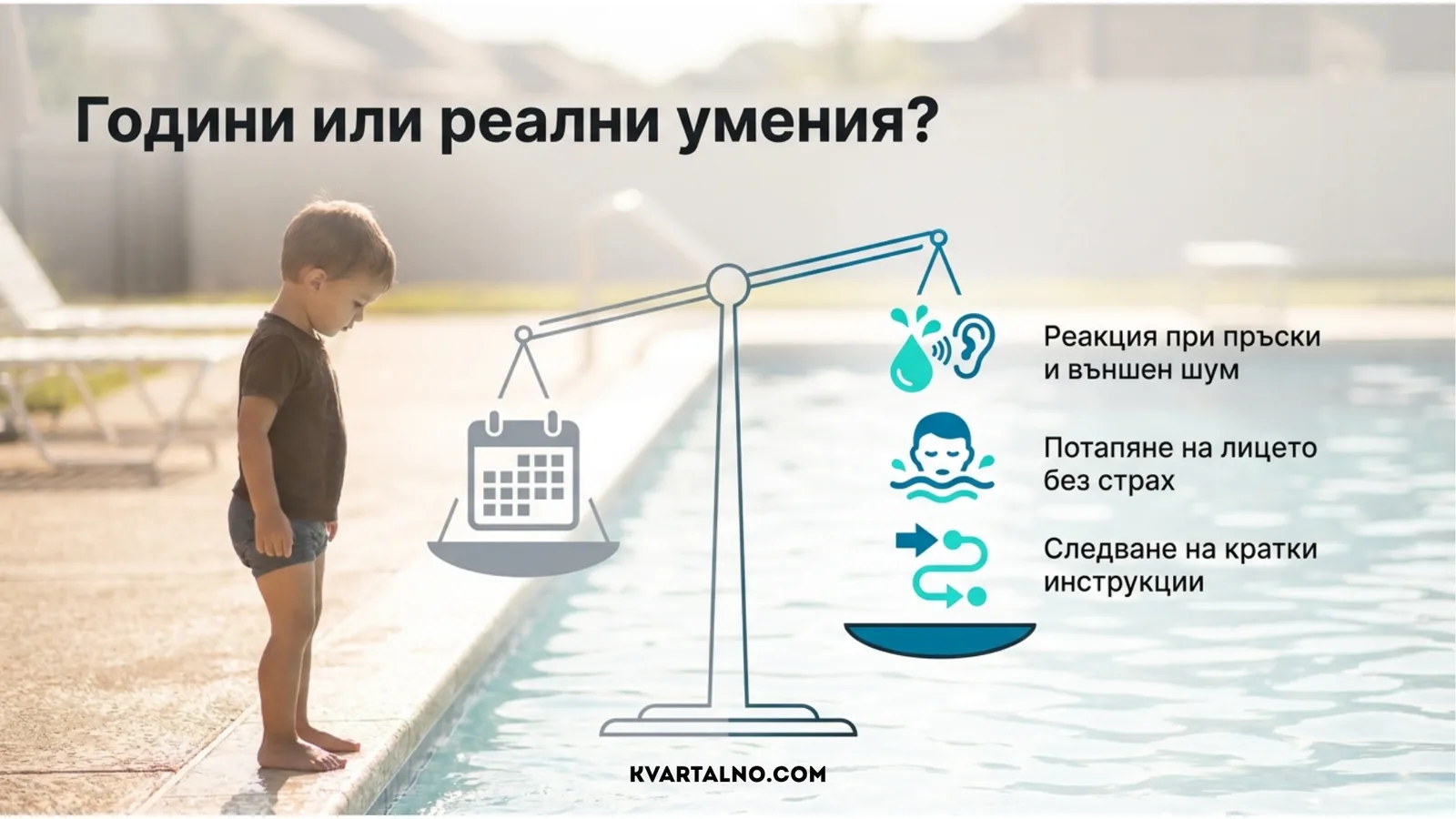 Как да определите нивото на детето за група по плуване според реакцията му към пръски, потапянето на лицето и следването на инструкции