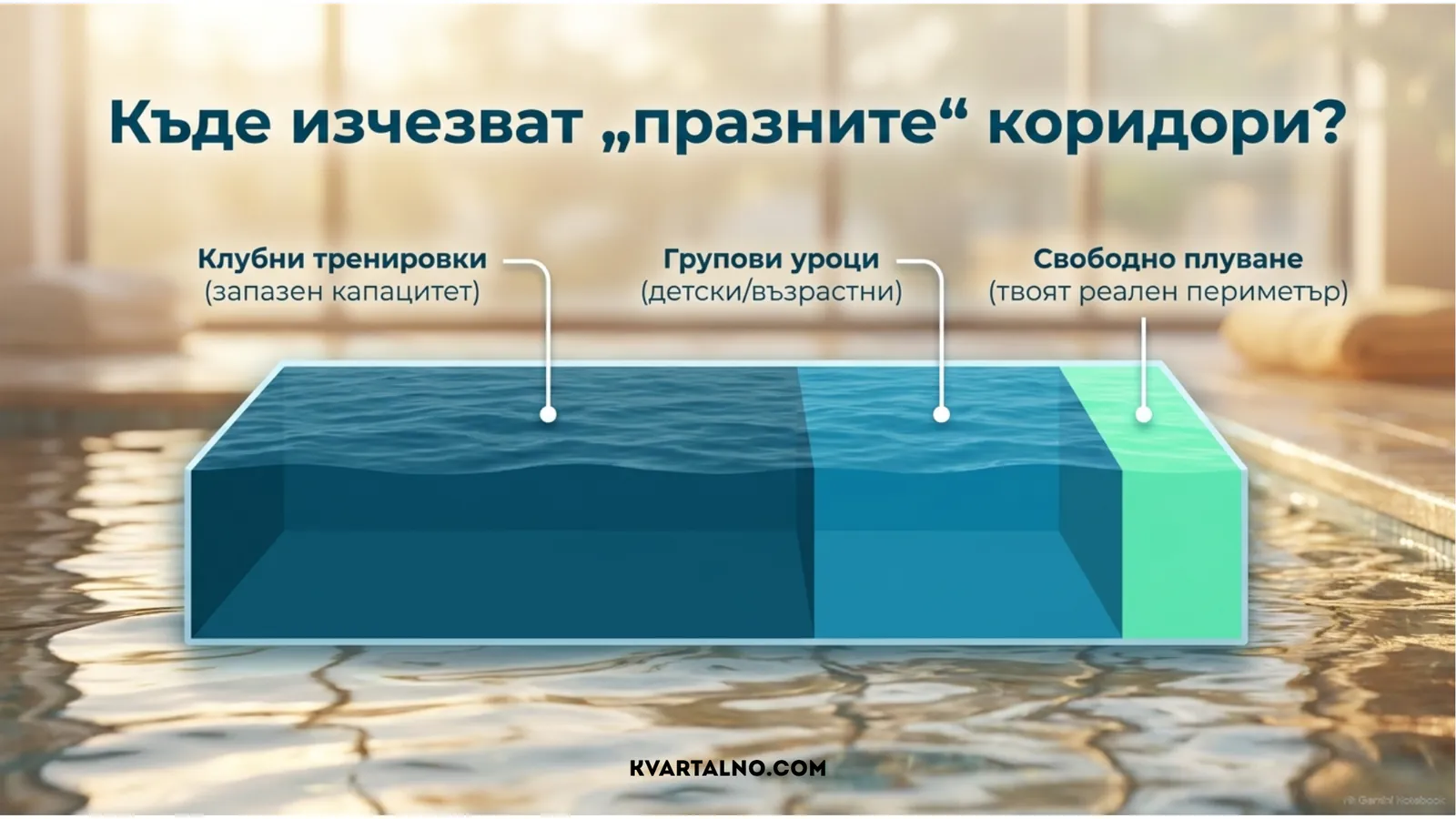 Разпределение на басейна между клубни тренировки, групови уроци и свободно плуване