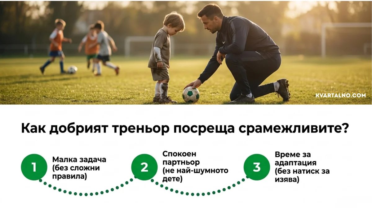 Три начина добрият футболен треньор да включи срамежливо дете: малка задача, спокоен партньор и време за адаптация