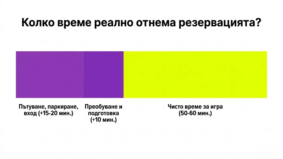 Разпределение на времето за посещение на тенис корт между пътуване, подготовка и реална игра