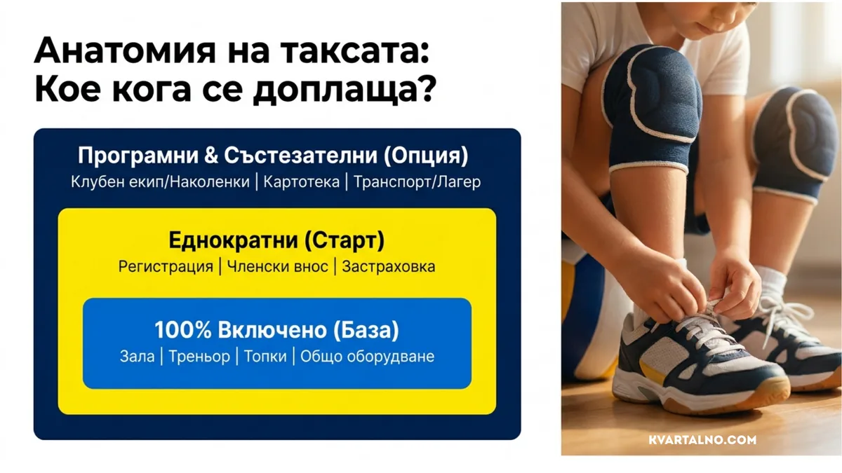 Какво може да включва таксата за детски волейбол и кои стартови или състезателни разходи се доплащат