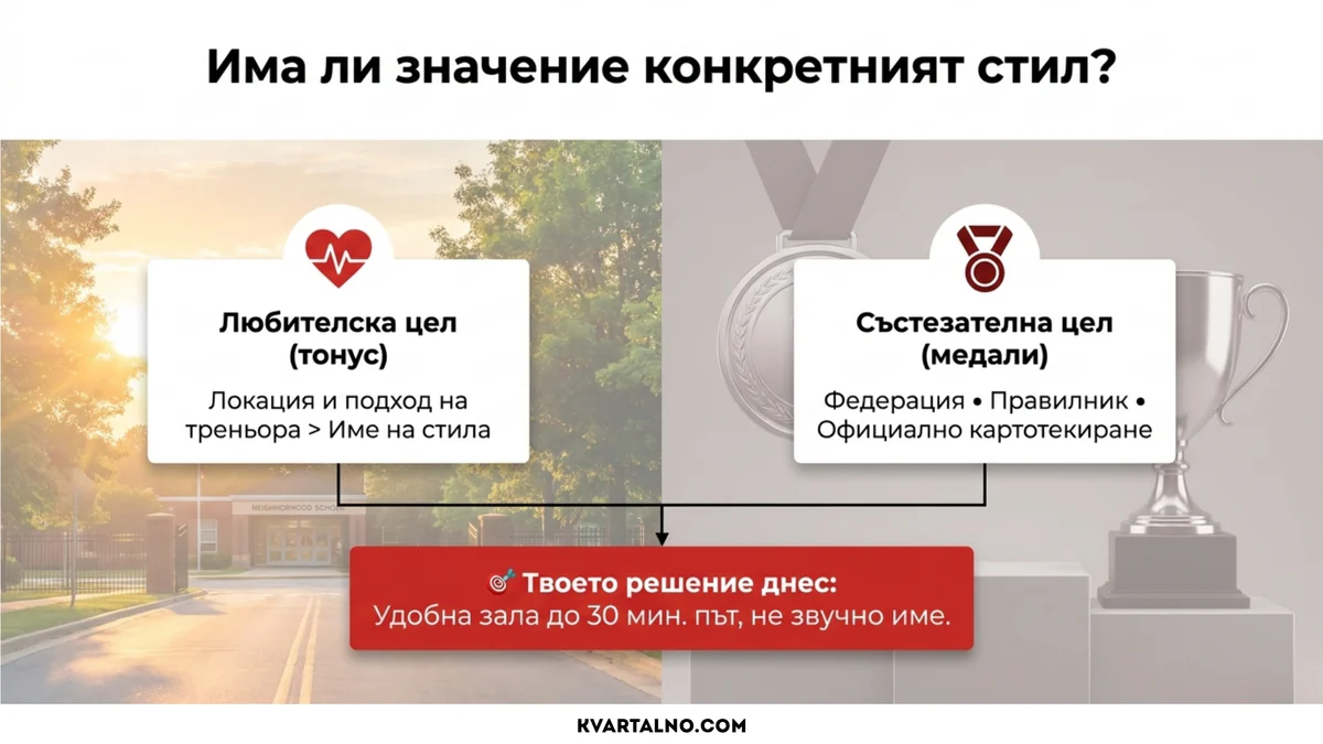 Инфографика как целта на трениращия влияе върху избора на карате клуб, стил и локация