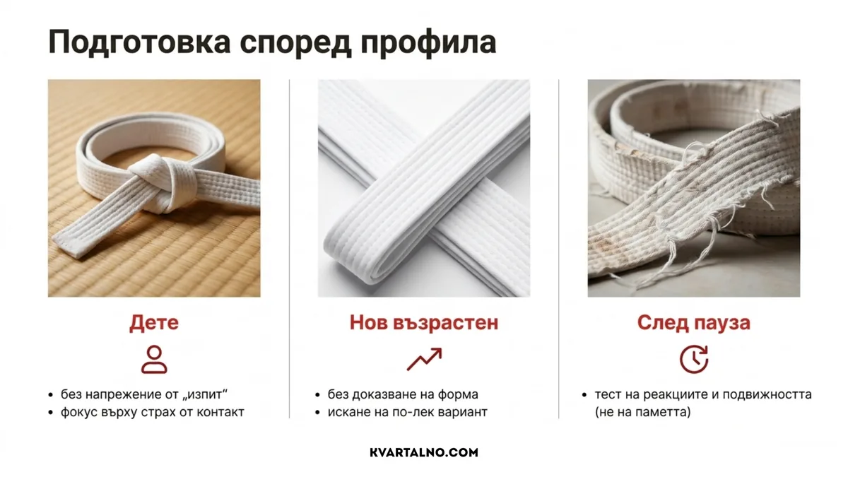 Подготовка за първа тренировка според участника: дете, нов възрастен или човек, който се връща след пауза